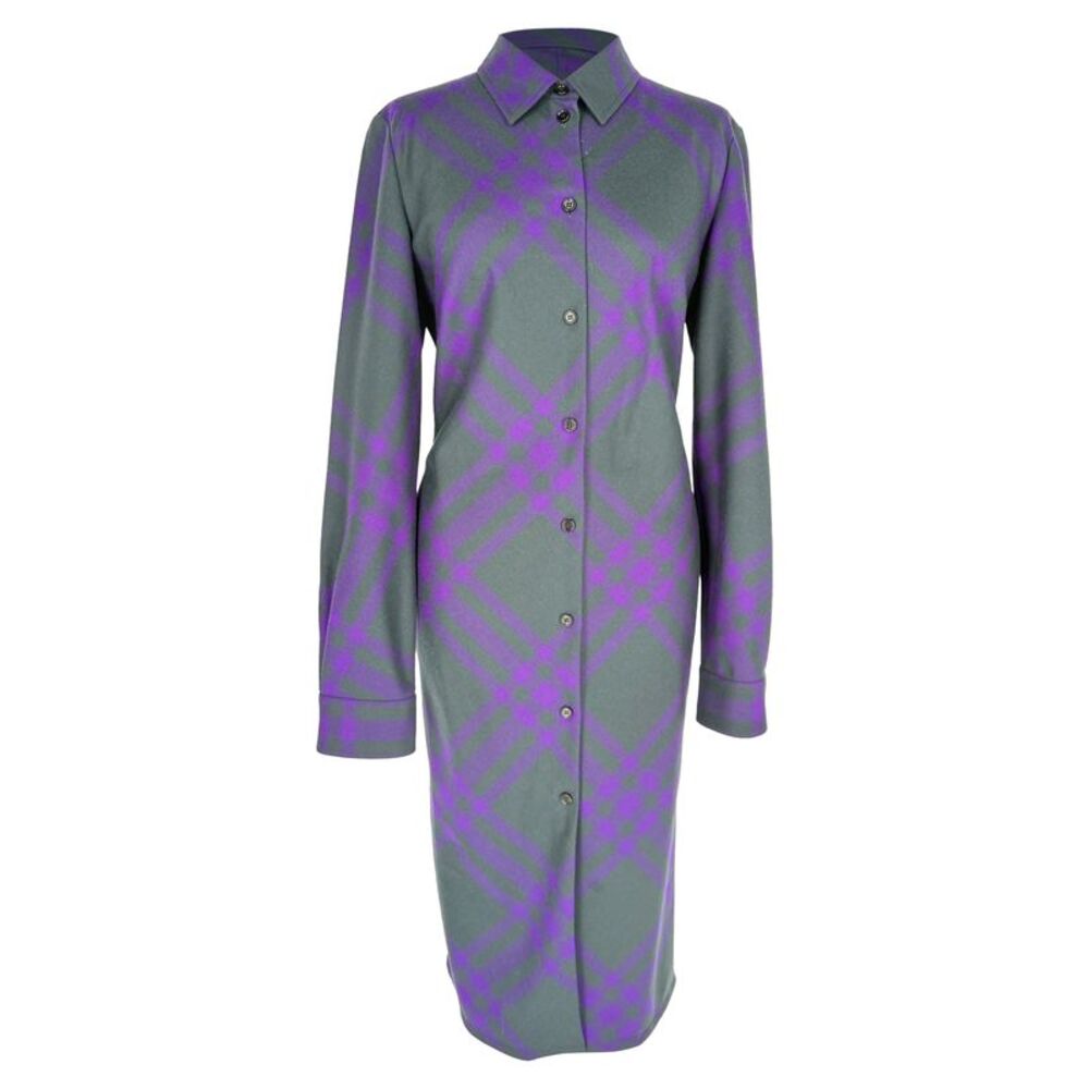 Burberry Checked Midi Shirt Dress in Multicolor Wool
